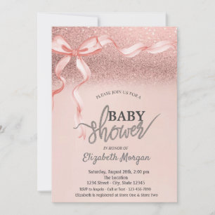 Pink Bow Rose Gold Glitzer Bokeh Baby Dusche Einladung