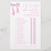 Pink Bow sagte, sie sagte Brautparty Game (Vorderseite)