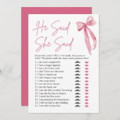 Pink Bow sagte, sie sagte Brautparty Game Einladung (Vorne/Hinten)