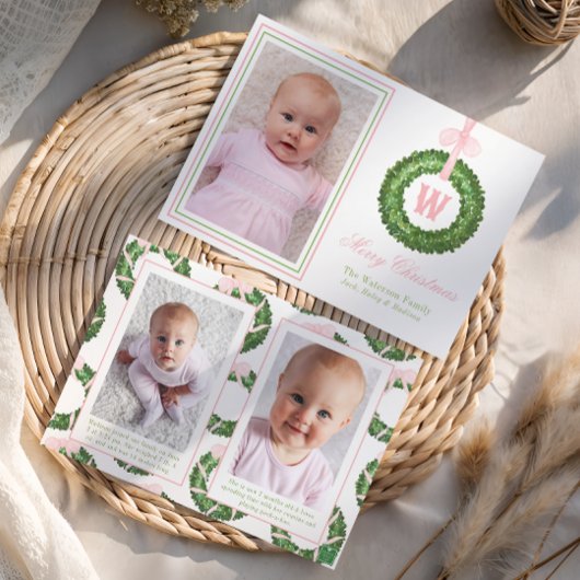 Pink Bow Sash Weihnachtsfeier Feiertagskarte