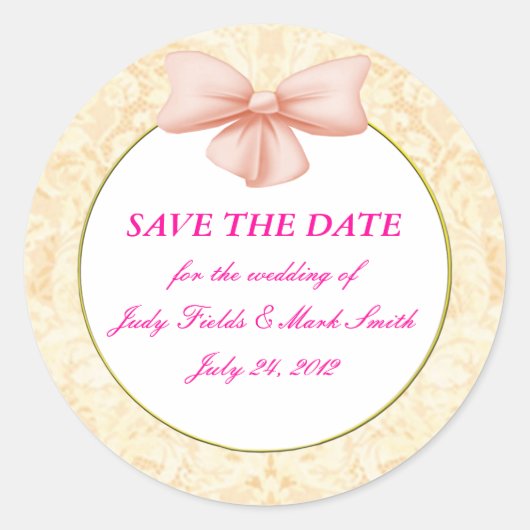 Pink Bow Save the Date Stickers (Vorderseite)