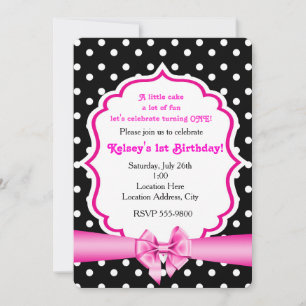 Pink Bow Schwarz-weiß Polka Dot Party Einladung