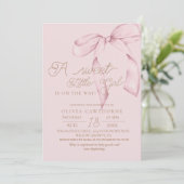 Pink Bow Script Baby Shower Invitation Einladung (Stehend Vorderseite)