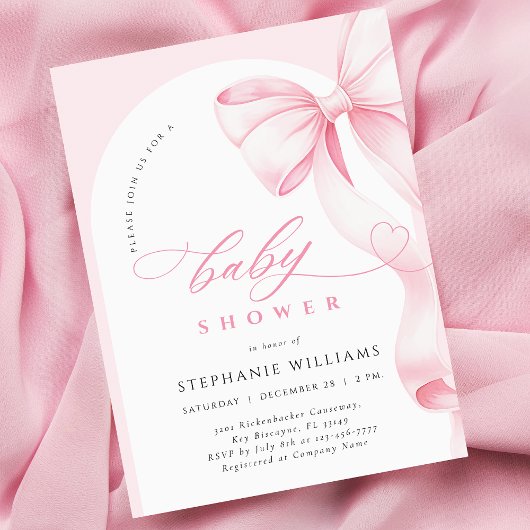 Pink Bow Script Baby Shower Invitation Einladung