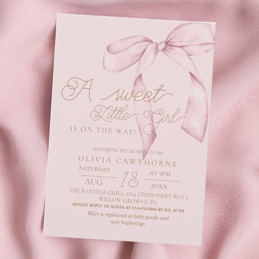Pink Bow Script Baby Shower Invitation Einladung