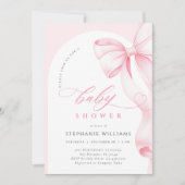 Pink Bow Script Baby Shower Invitation Einladung (Vorderseite)