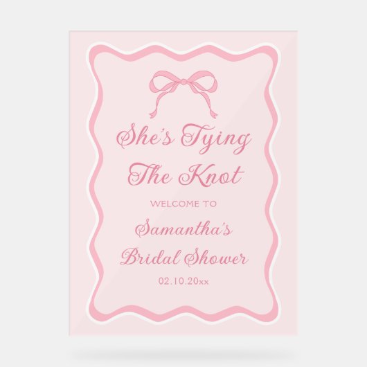 Pink Bow Shes binden das Brautparty des Knotens Wi Acrylschild (Vorderseite)