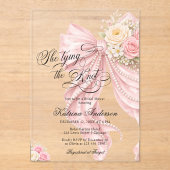 Pink Bow She's Tying the Knot Bridal Shower Acryleinladungen (Vorderseite)