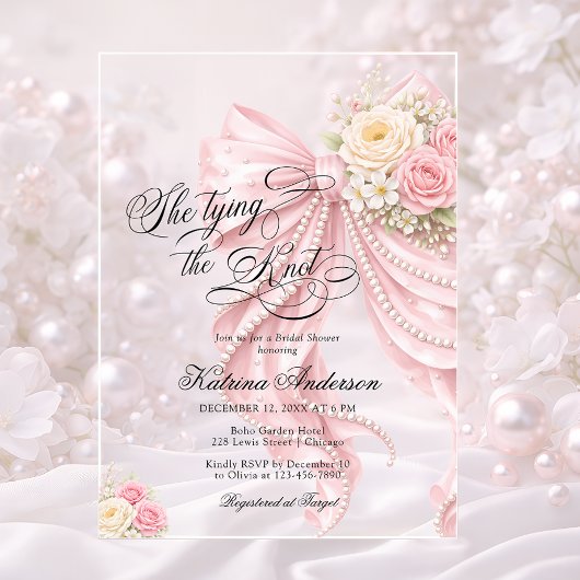 Pink Bow She's Tying the Knot Bridal Shower Acryleinladungen