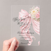 Pink Bow She's Tying the Knot Bridal Shower Acryleinladungen (Insitu (Handheld))