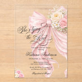 Pink Bow She's Tying the Knot Bridal Shower Acryleinladungen (Vorderseite)