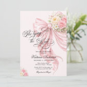 Pink Bow She's Tying the Knot Bridal Shower Einladung (Stehend Vorderseite)