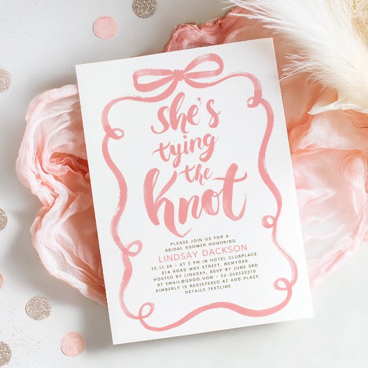 Pink Bow She's Tying The Knot Bridal Shower Einladung