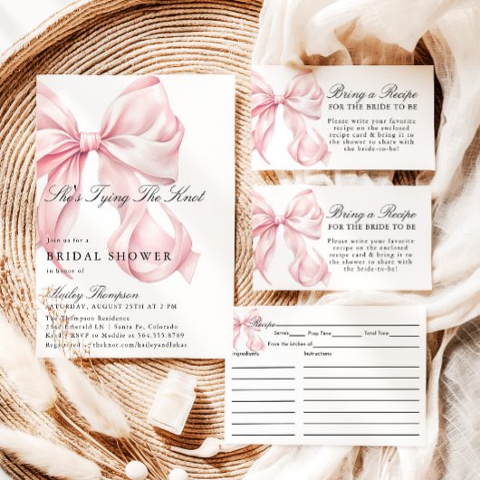 Pink Bow She's Tying The Knot Bridal Shower Einladung