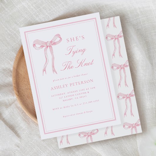 Pink Bow She's Tying The Knot Bridal Shower Einladung