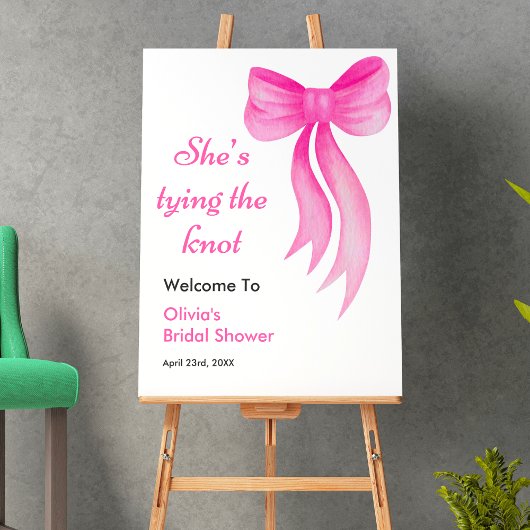 Pink Bow She's Tying the Knot Bridal Shower Poster