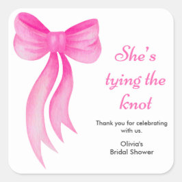 Pink Bow She's Tying the Knot Bridal Shower  Quadratischer Aufkleber