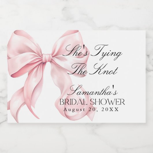 Pink Bow She's Tying the Knot Bridal Shower Schaumweinetikett (Einzelnes Label)