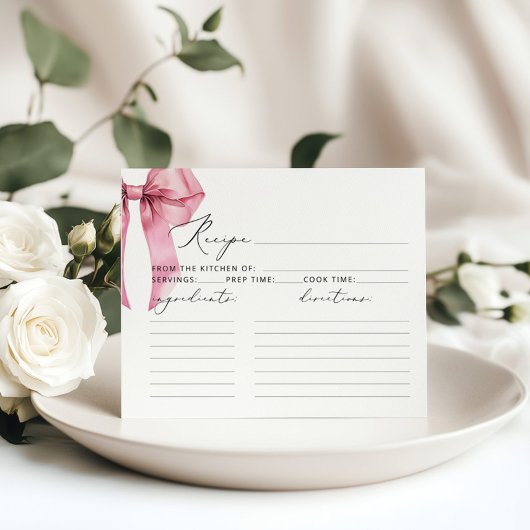 Pink Bow Sie bindet Bridal Rezeptkarte