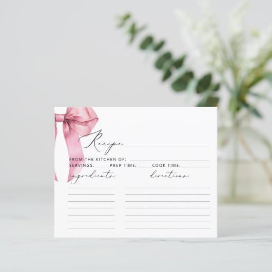 Pink Bow Sie bindet Bridal Rezeptkarte (Stehend Vorderseite)