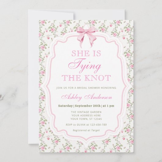 Pink Bow Sie bindet das Brautparty des Knotens Einladung (Vorderseite)