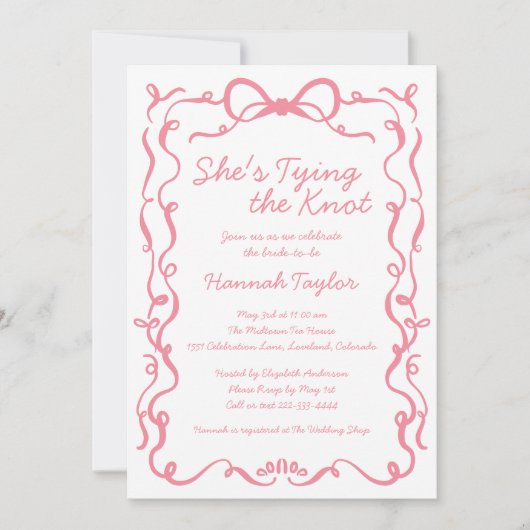 Pink Bow Sie bindet das Brautparty des Knotens Einladung (Vorderseite)