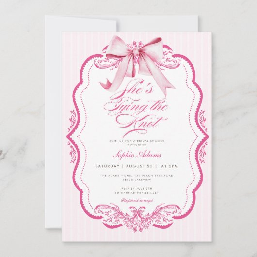 Pink Bow Sie bindet das Brautparty des Knotens Einladung (Vorderseite)