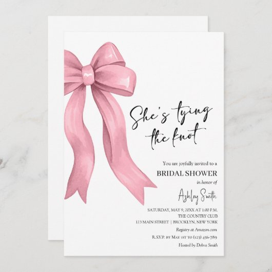 Pink Bow Sie bindet das Brautparty des Knotens Einladung (Vorne/Hinten)