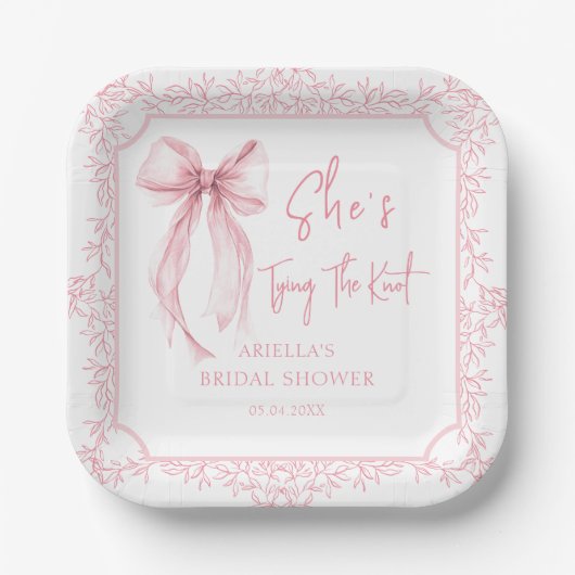 Pink Bow Sie bindet das Brautparty des Knotens Pappteller (Vorderseite)