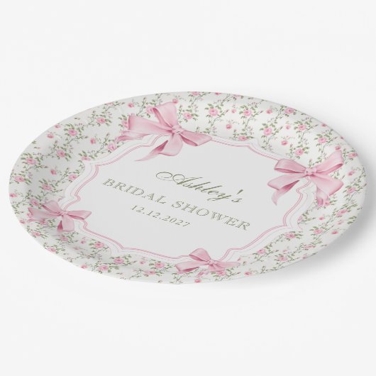 Pink Bow Sie bindet das Brautparty des Knotens Pappteller (Schrägansicht)