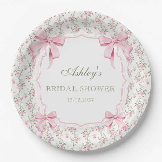 Pink Bow Sie bindet das Brautparty des Knotens Pappteller (Vorderseite)