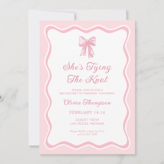 Pink Bow Sie bindet den Knoten-Junggeselinnen-Absc Einladung (Vorderseite)