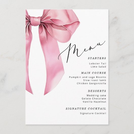 Pink Bow Sie bindet den Knoten Menükarte (Vorderseite)