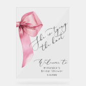 Pink Bow Sie bindet die Knot Bridal Willkommen Acrylschild (Vorderseite)