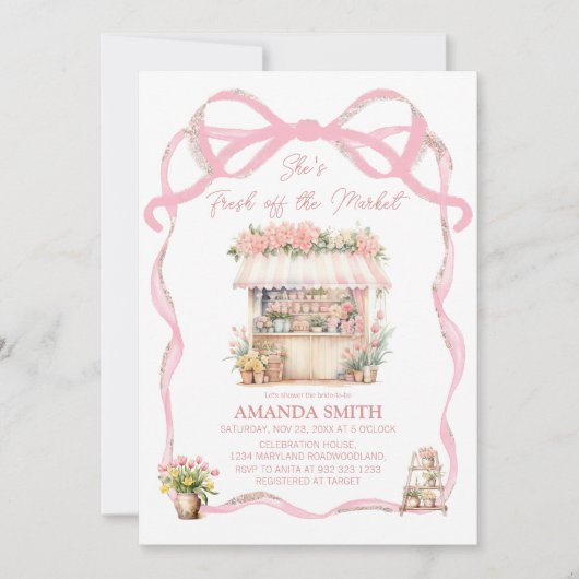 Pink Bow Sie ist frisch vom Brautparty des Marktes Einladung (Vorderseite)