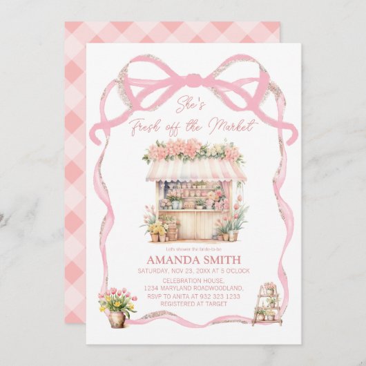 Pink Bow Sie ist frisch vom Brautparty des Marktes Einladung (Vorne/Hinten)