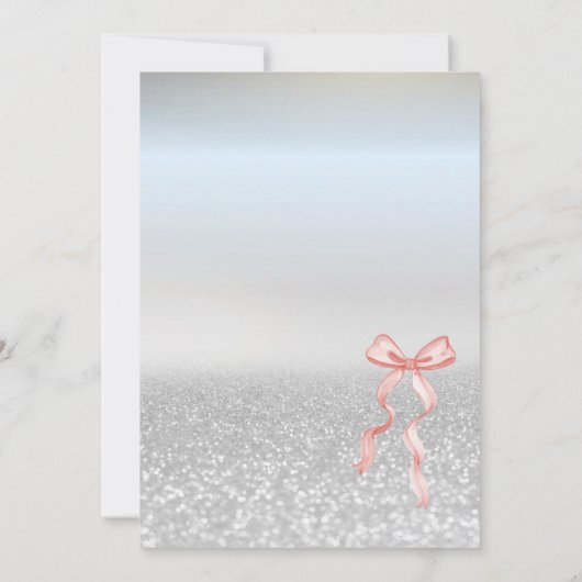 Pink Bow Silver Glitzer Bokeh Baby Dusche Einladung (Rückseite)