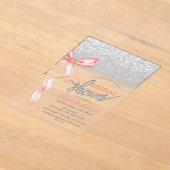 Pink Bow Silver Glitzer Bokeh Brautparty Acryleinladungen (Ablage )