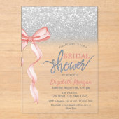 Pink Bow Silver Glitzer Bokeh Brautparty Acryleinladungen (Vorderseite)
