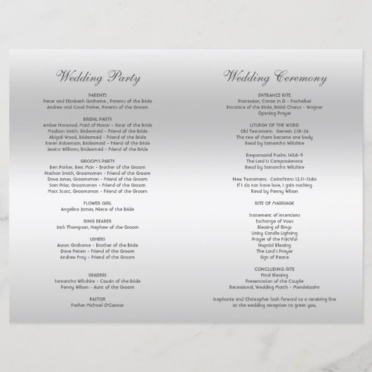 Pink Bow Silver Sequins Hochzeitsprogramm (Rückseite)