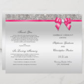 Pink Bow Silver Sequins Hochzeitsprogramm (Vorne/Hinten)