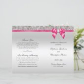 Pink Bow Silver Sequins Hochzeitsprogramm (Stehend Vorderseite)