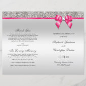 Pink Bow Silver Sequins Hochzeitsprogramm (Vorderseite)
