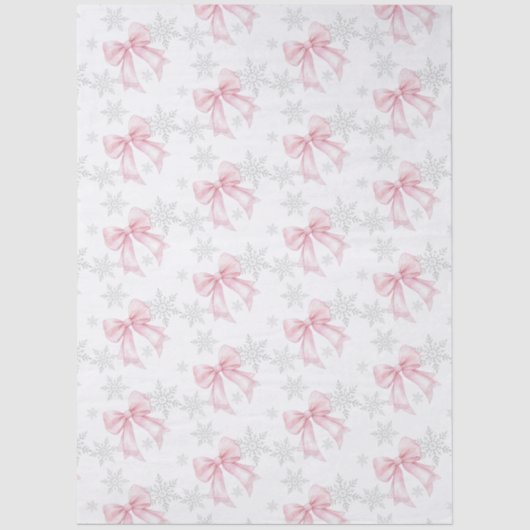 Pink Bow Silver Snowflake Winter Theme Seidenpapier (Vorderseite)