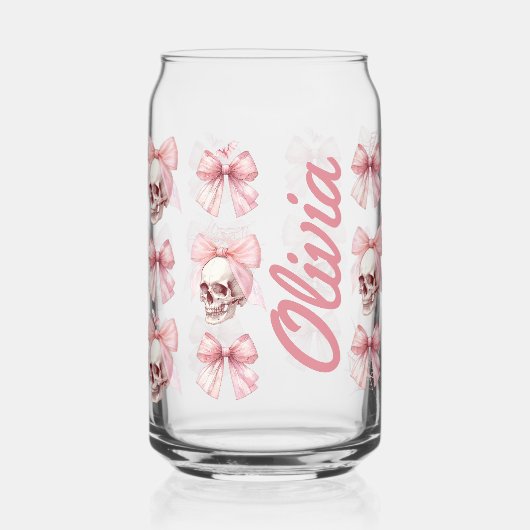 Pink Bow Skull Halloween Glas kann Trinkbehälter (Links)