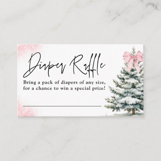Pink Bow Snowflake Baby Shower Diaper Raffle Card Begleitkarte (Vorderseite)