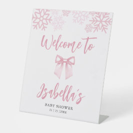 Pink Bow Snowflake Baby Shower Welcome Sockelschild