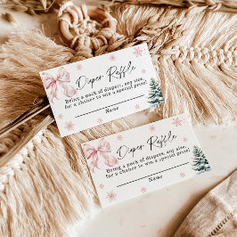 Pink Bow Snowflake Diaper Raffekarte, Winter Baby Begleitkarte