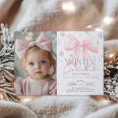 Pink Bow Snowflake Winter Onederland 1. Geburtstag Einladung