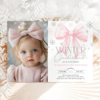 Pink Bow Snowflake Winter Onederland 1. Geburtstag